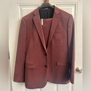 Express Extra Slim Wool Blend Burgundy Suit Set